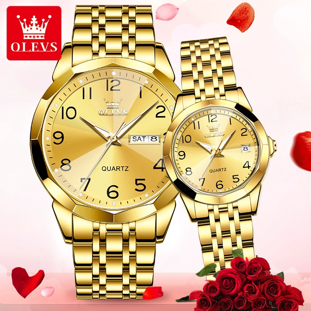 OLEVS 9970 Couple Watch Luxury Original Fashion Brand Waterproof Luminous Quartz Watch Man And Woman Watches Calendar Design