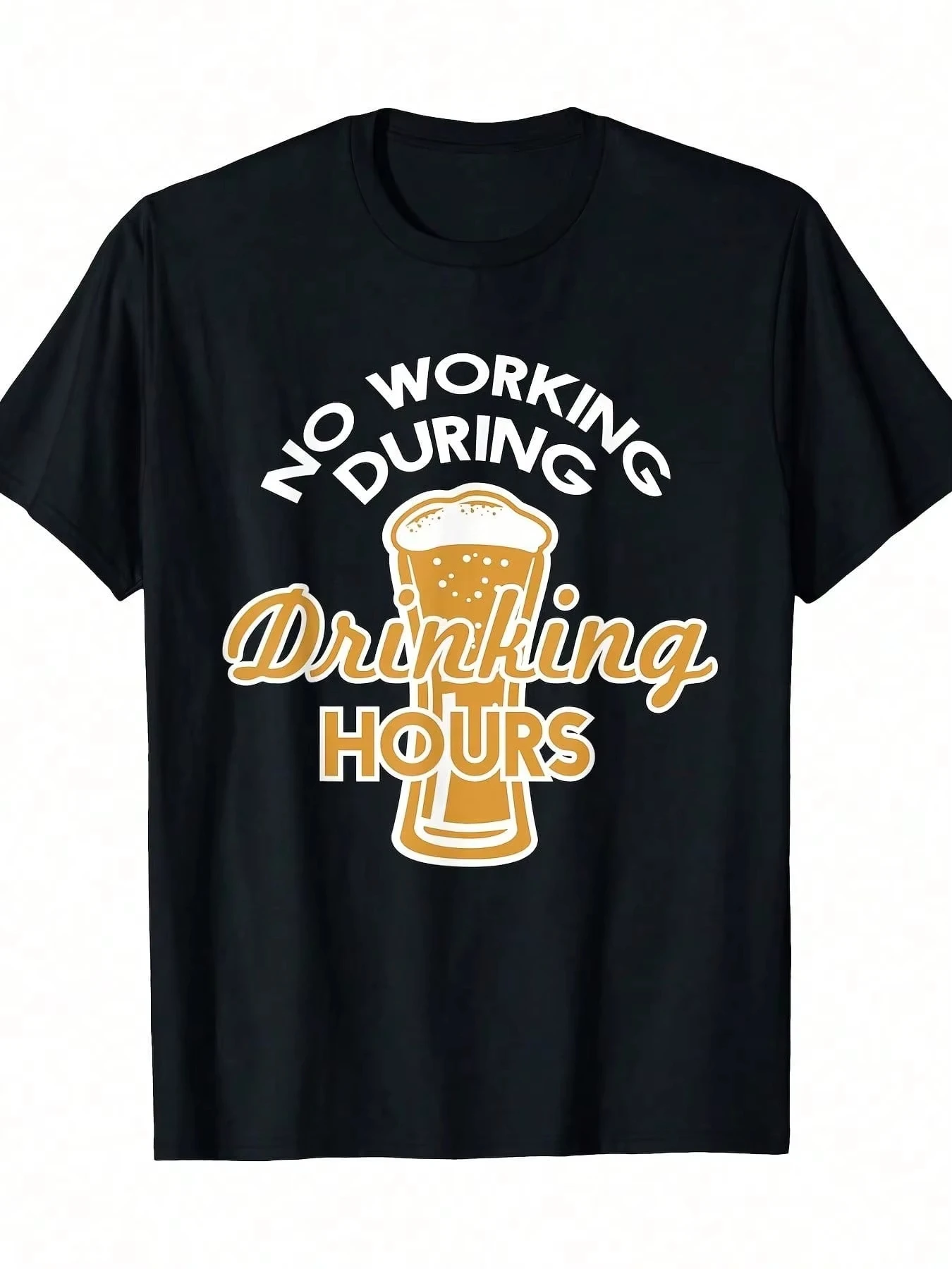 Men's No Working During Drinking Hours Vintage-Style-Shirt -% Cotton, Casual Black Tee With Beer Mug Graphic