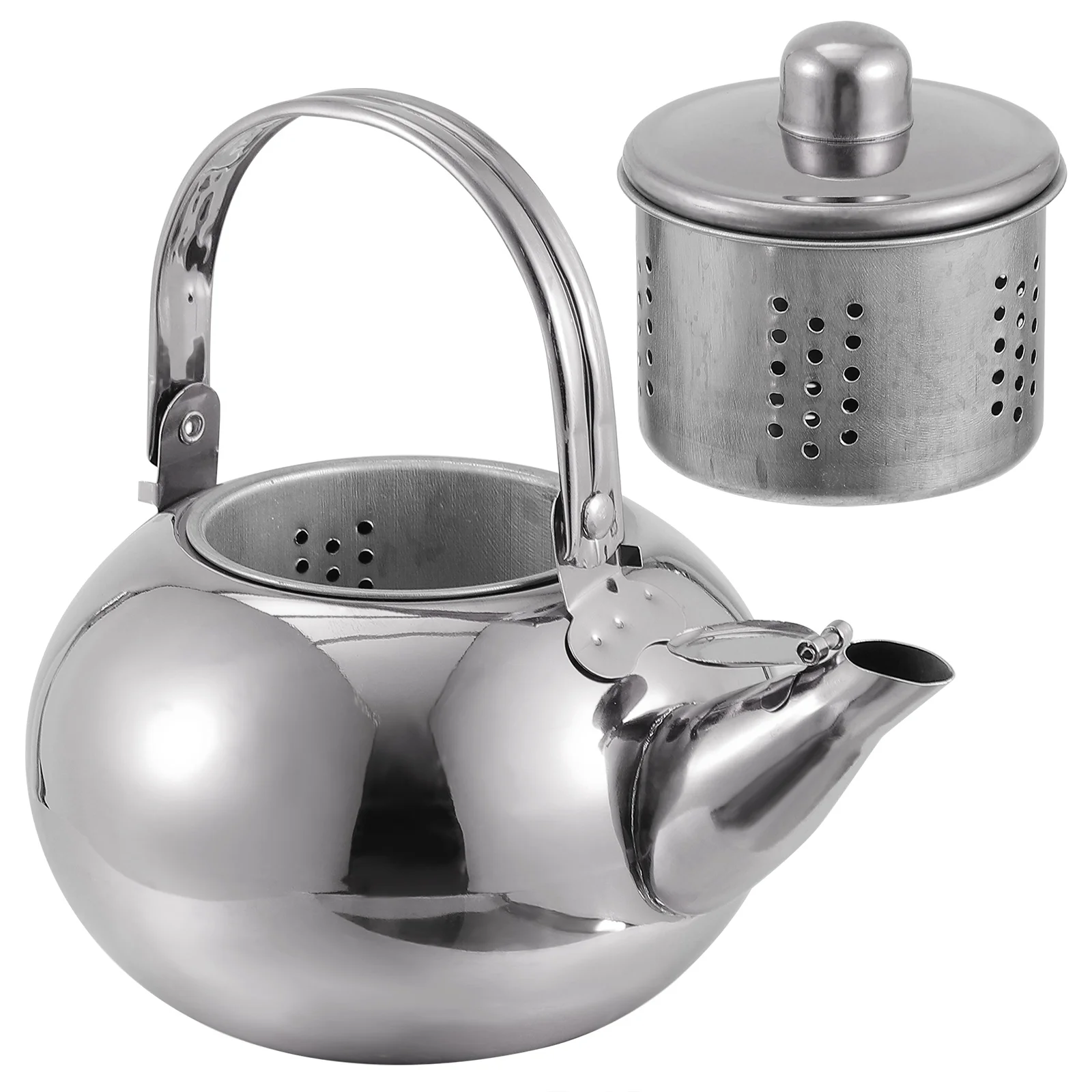 

Stainless Steel Teapot Kettle 14cm 1L Golden Thick Handled Portable Simple Design Practical Tea Kettle Strainer Home Use Perfect