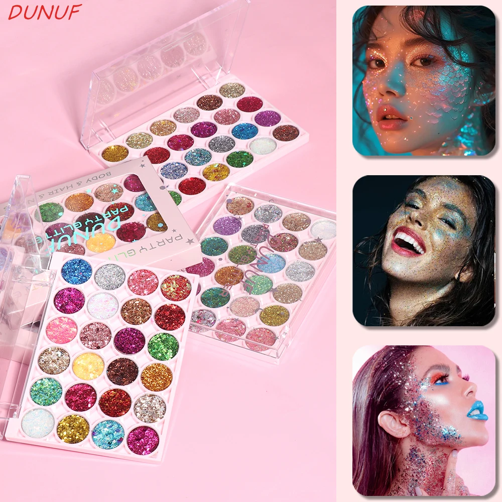 

DUNUF 24Colors Eyeshadow Palette Shiny Sequins Flakes Self Adhesive Glitter Gel Hair Body Nail Blue Pink Black Sequin Gel Makeup