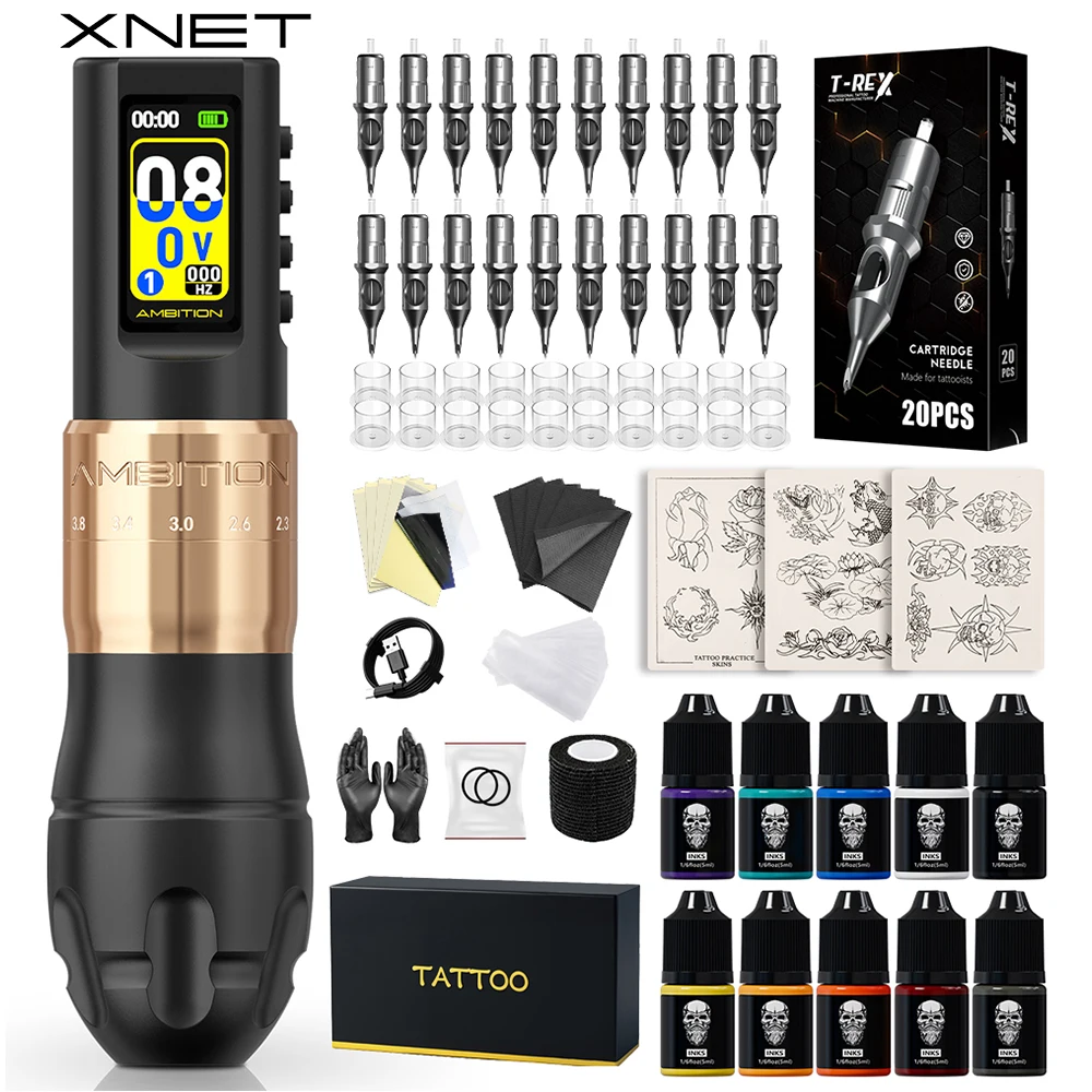 

XNET C3 Wireless Tattoo Machine Full Kit Coreless Motor 7 Strokes 1600mAh Battery Tattoo Ink Kit For Beginner For Body Art