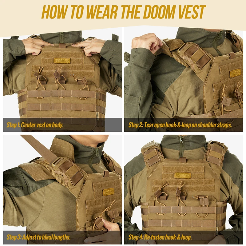 Imagem -06 - Onetigris Doom Tactical Vest Colete Airsoft Molle Ajustável para Homens Marrom