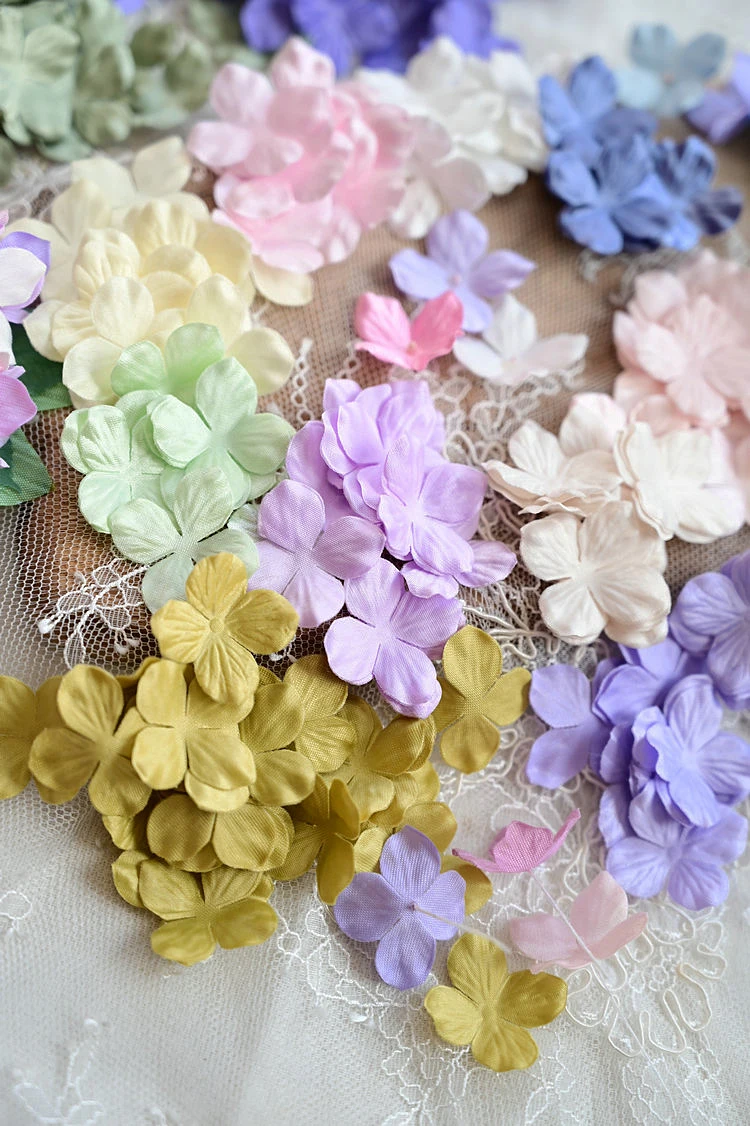 Handgefertigte 3D-geprägte Satin-Hortensienblütenblätter, Hochzeitskleid, Kopfschmuck, Designer-Accessoires, Babykleidung, Blumen, 2,9 cm – Detail 11