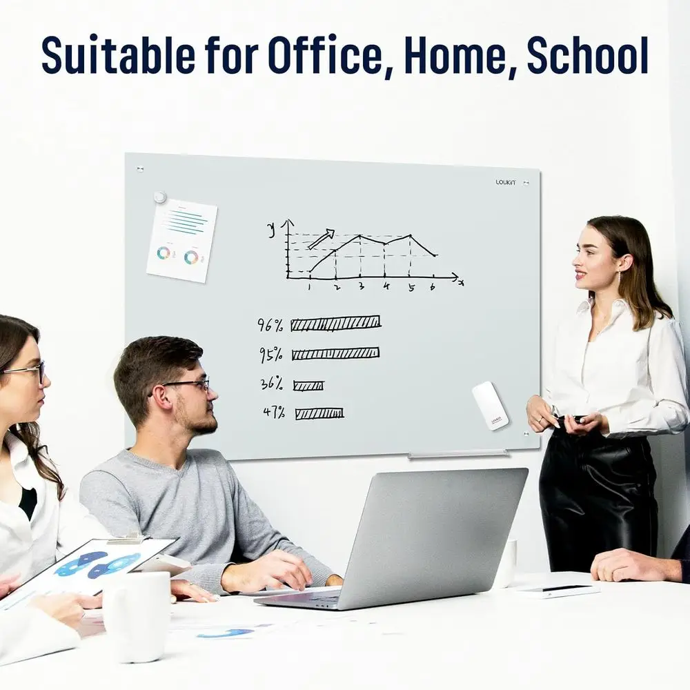 سبورة بيضاء زجاجية مغناطيسية مثبتة على الحائط مقاس 24 × 36 بوصة، مجموعة لوحة مسح جاف للمكتب/المدرسة مع ملحقات