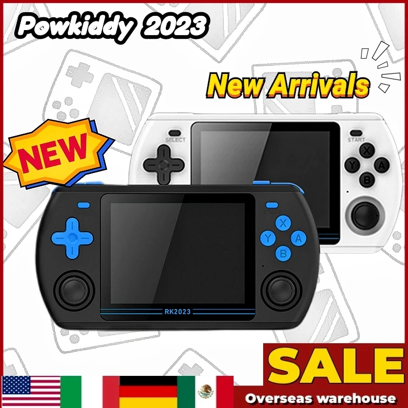 NEW 2023 POWKIDDY RK2023 RK3566 Chip Retro Dual Speaker Stereo Handheld Video Game Console 3.5 Inch 4:3 IPS Screen game box