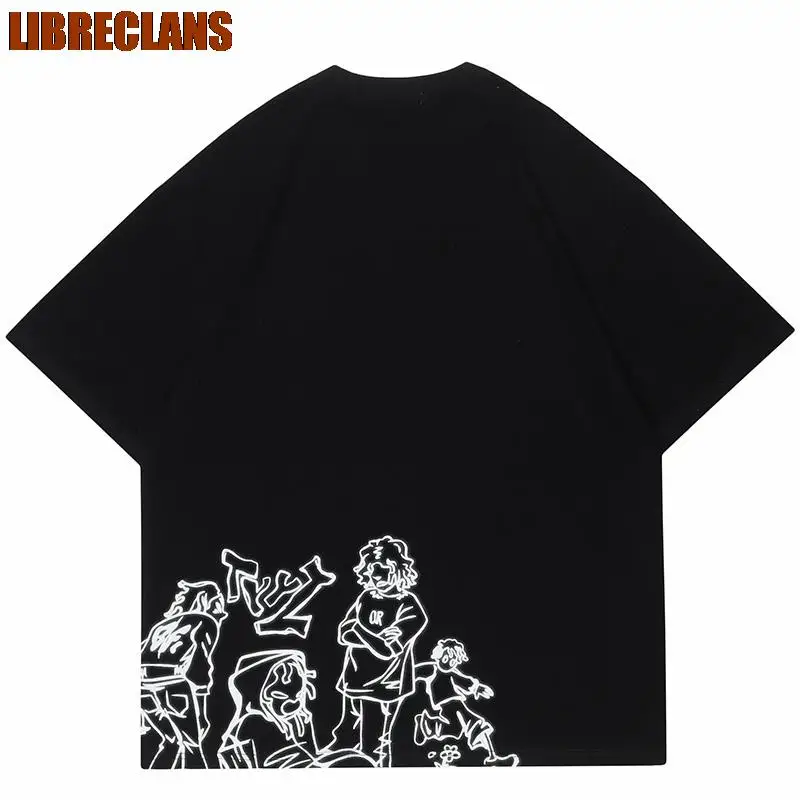 LIBRECLANS 2023 New Harajuku Cartoon Print Cotton T-shirt Boys and Girls Round Neck Summer Women Casual Top Hip Hop Streetwear