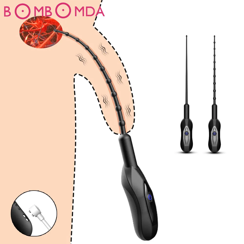 Male Vibrator Urethral Dilator Penis Plug 10 Vibration Mode Silicone Dilator Urethral Sound Probe Sex Toys For Gay Adult SM Toy