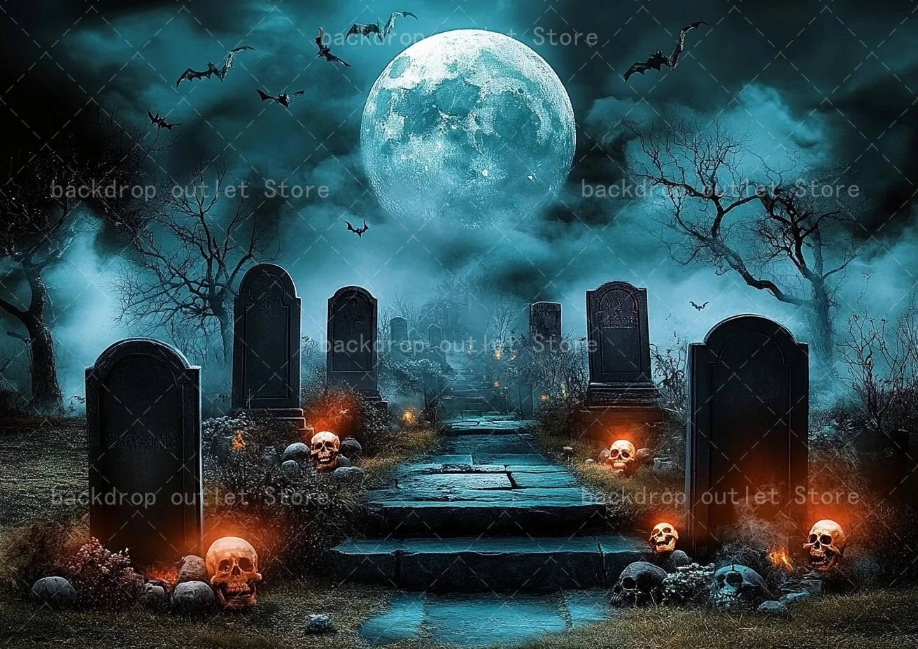 Mehofond Halloween Horror lápida fotografía telón de fondo Luna calavera calabaza luces murciélago fondo decoración Prop estudio fotográfico