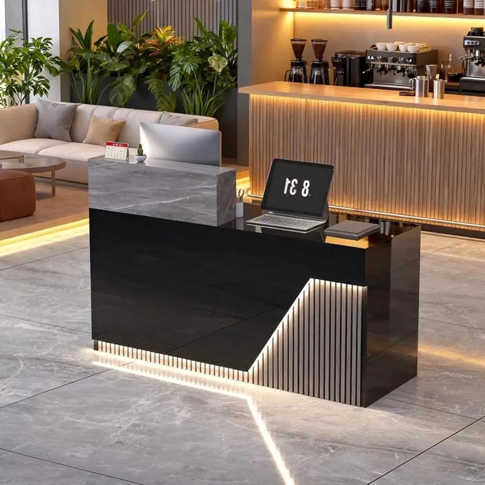 

Desk with Storage and RGB Seven-Color Light Strip, Suitable for Counter or Checkout, Lobby, and Beauty Salon (63)