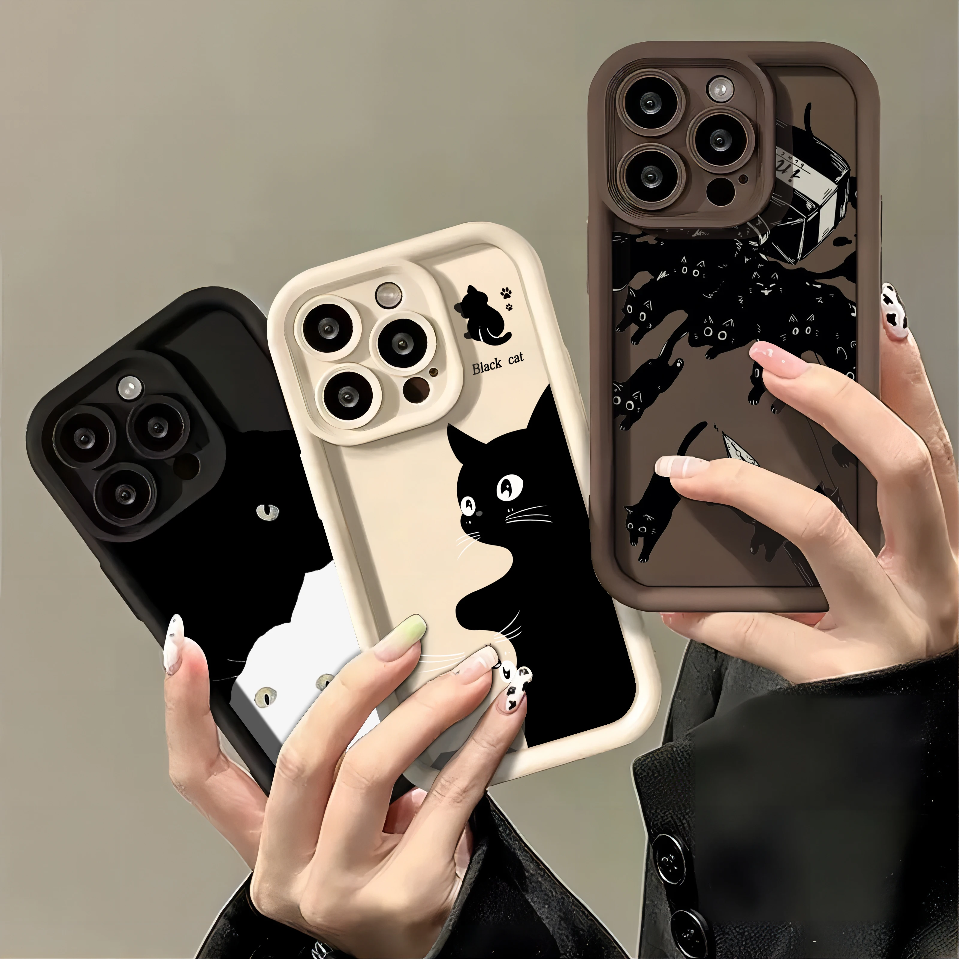 Cute Cartoon Black Cat Camera Protection Case for Huawei P20 P30 P40 P50 Mate 20 30 40 Pro Nova 7 9 10 SE Soft TPU Back Cover