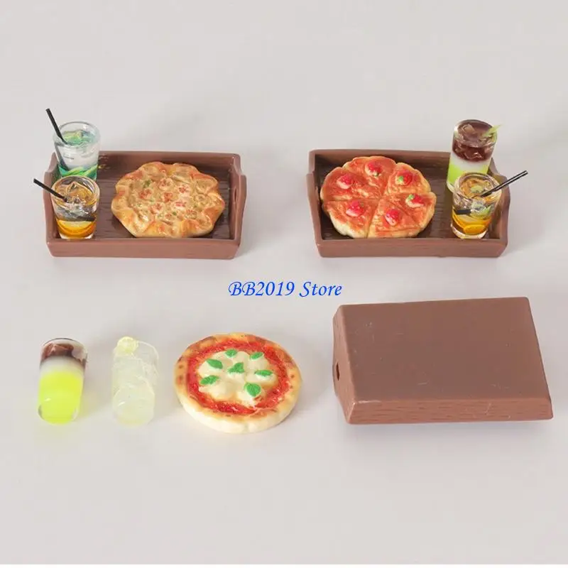 

Q0KB 2 Set Realistic Miniature Pizza And Beverage Play Model Set For Doll House Accessories with Detailed Texture