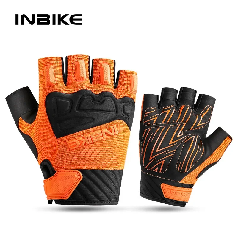 Gants de cyclisme INBIKE à demi-doigts, respirants, absorbant les chocs, pour VTT et vélo de route, équipement de cyclisme professionnel, tissu élastique