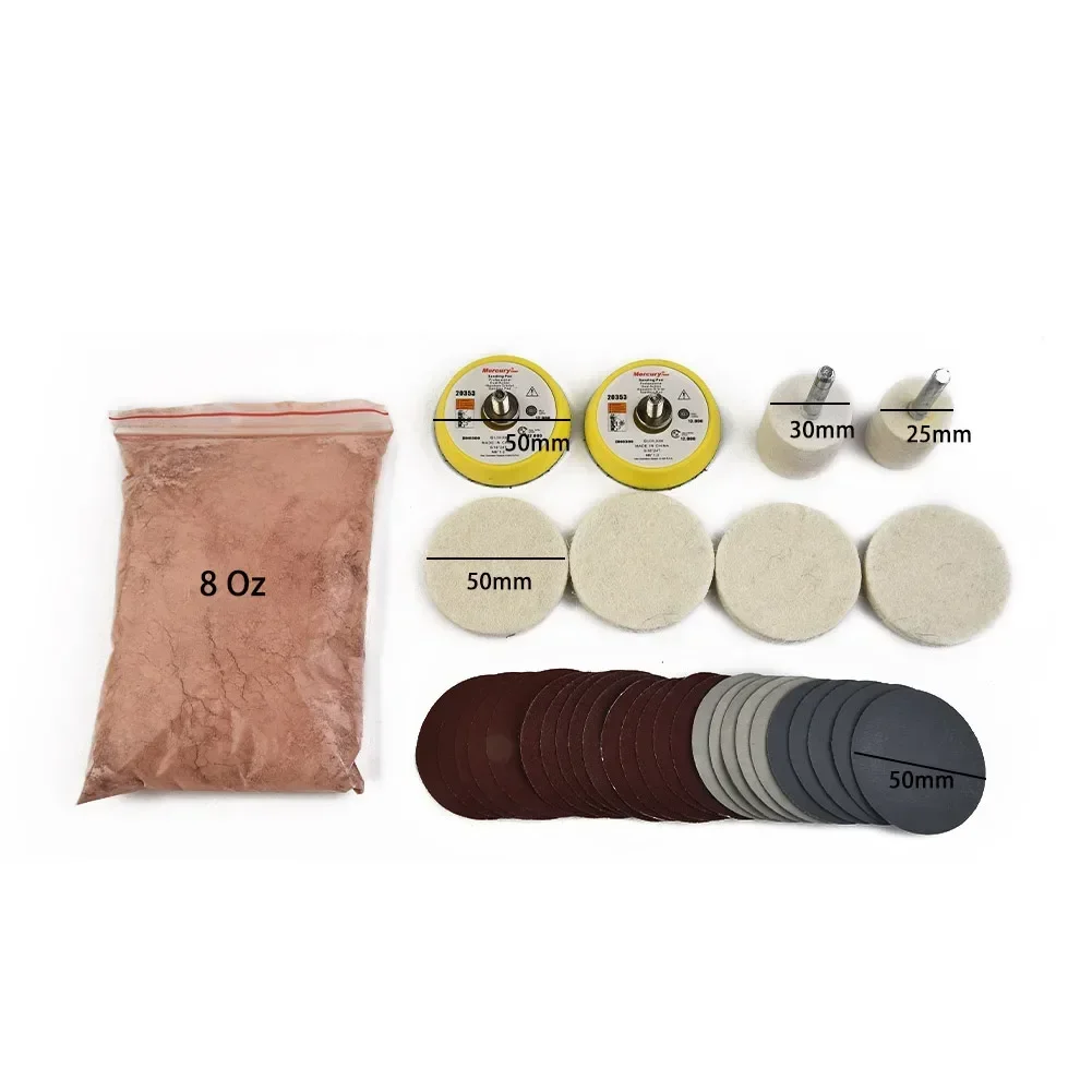 34Pcs/Set Watch Glass Polishing Cleaning Scratch- Removal Rayon- Felt Polishing Pad Wheel- Cerium Oxide Powder- Polishing Tools-