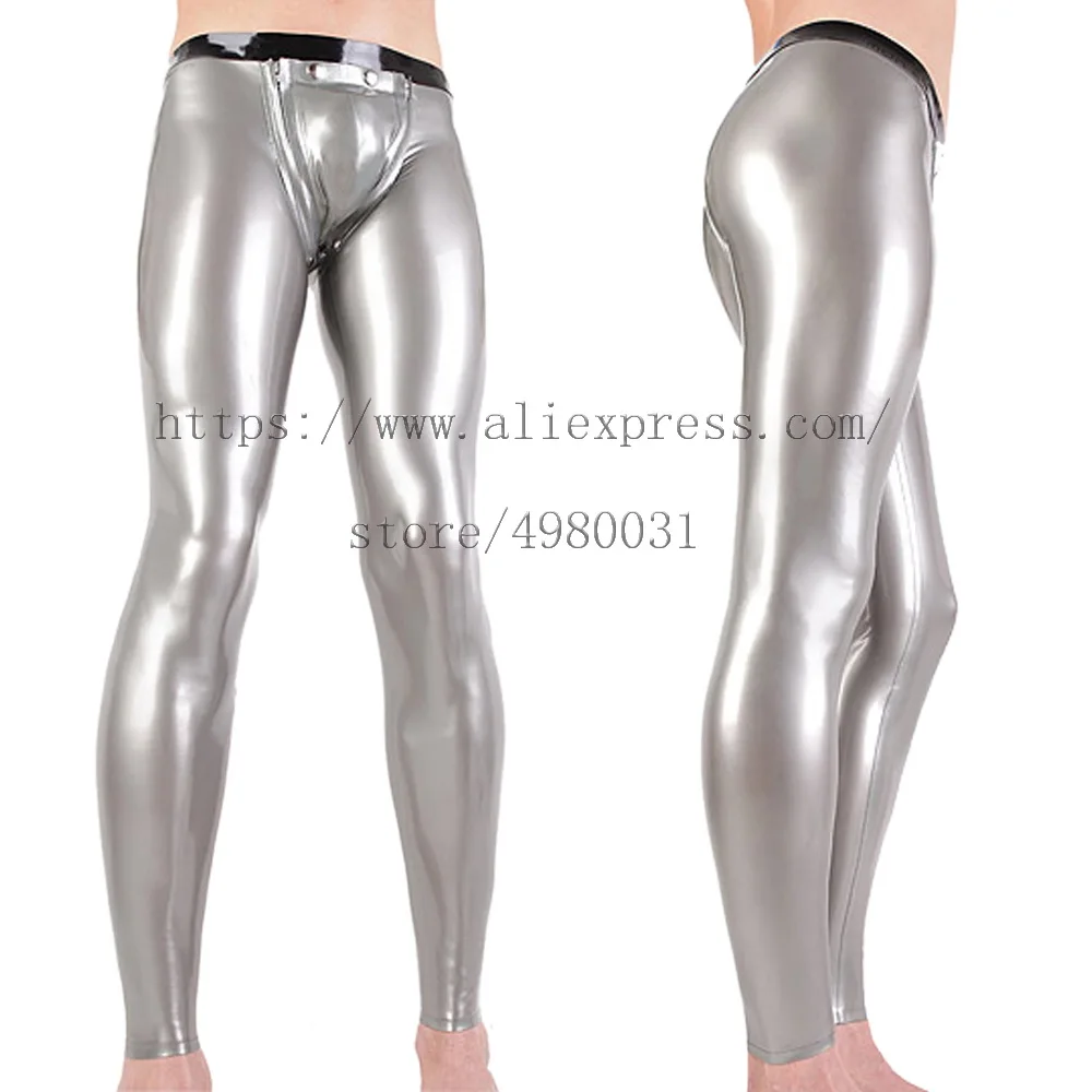 

Novelty latex tights bling silver color latex leggings men with 100% handmade crafts