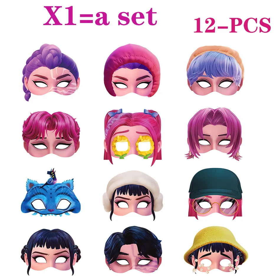 Masque de chasseurs de démons Kpop, 12 pièces, accessoires de photographie pour fête d'anniversaire, Cosplay, décorations pour filles et garçons, cadeaux de fête d'halloween