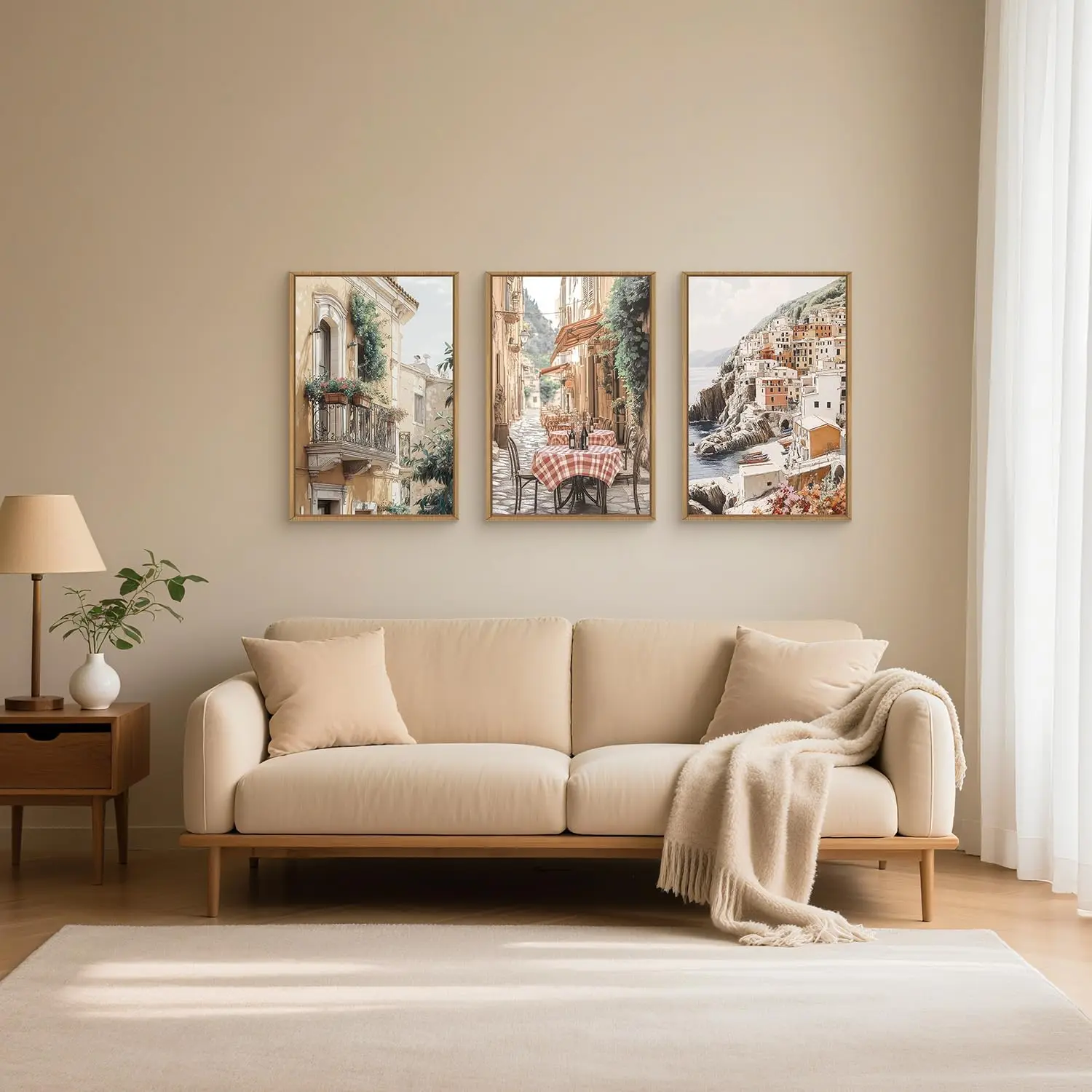 3pcs Retro Italian Street Wall Art Modern Urban Landscape Coastal Town Natural Scenery Canvas Paintings Living Room Home Decor