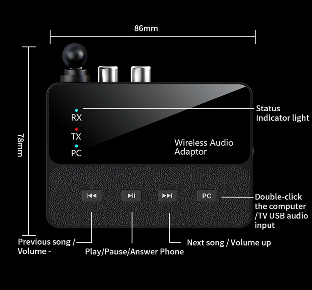 Kebidumei Drahtloser Audio-Adapter, Bluetooth 6.0-Empfänger, Sender, HiFi, verlustfreier Klang, Stereo-Musik, 3,5 mm AUX-RCA-Buchse für PC-TV – Detail 16