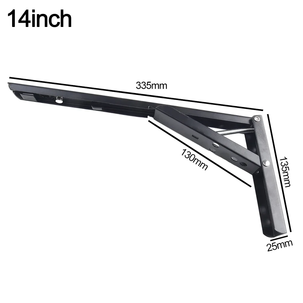 Folding Fixed Shelf Brackets Black 8 10 12 14inch Heavy Duty Steel Collapsible Shelf Hinge For Work Bench Table Counter