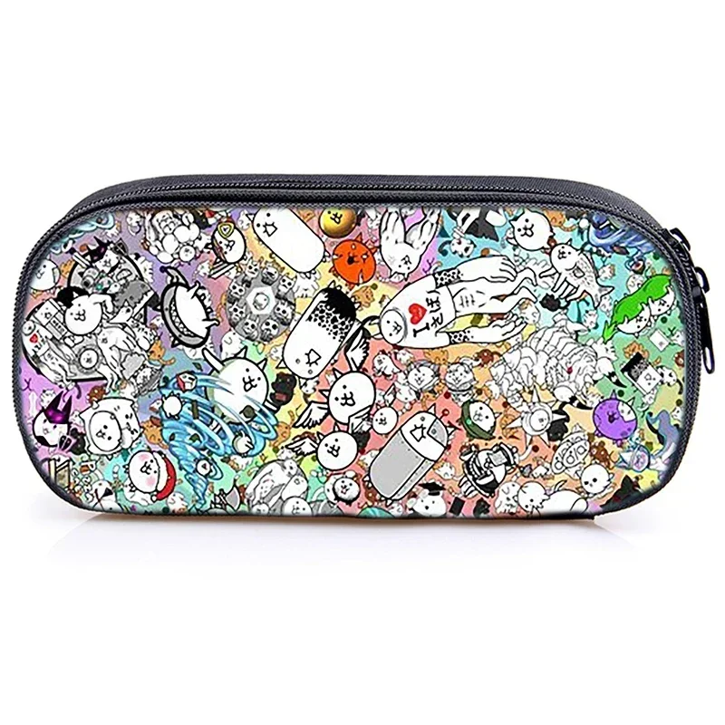 Multifunctional Children Pencil Bag The Battle Cats Print Pencil Case Cosmetic Cases Makeup Box Waterproof School Stationery Bag