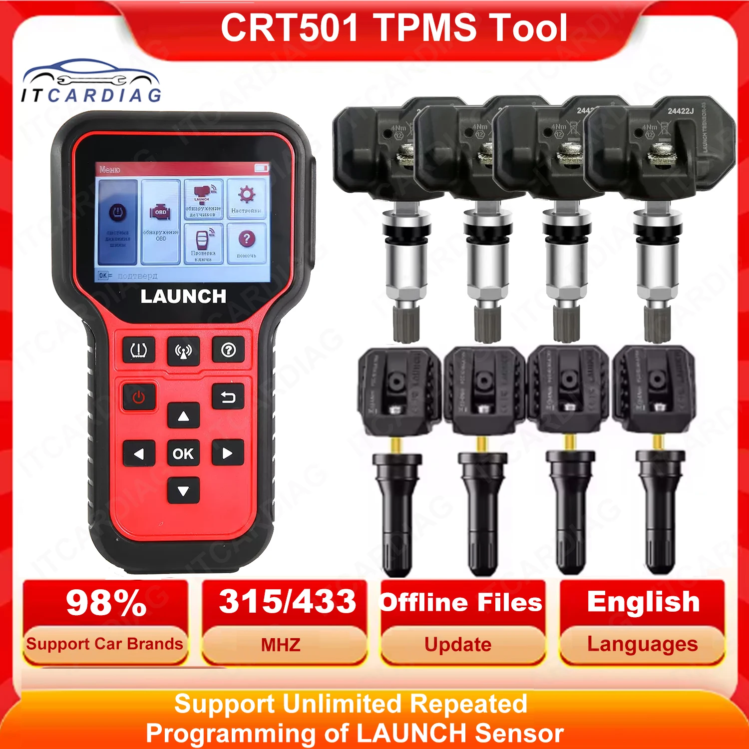 LAUNCH CRT501 CRT 501 TPMS PK TSGUN Tire Pressure Monitor System Activate Diagnostic Tool Read Write TPMS 433+315MHZ
