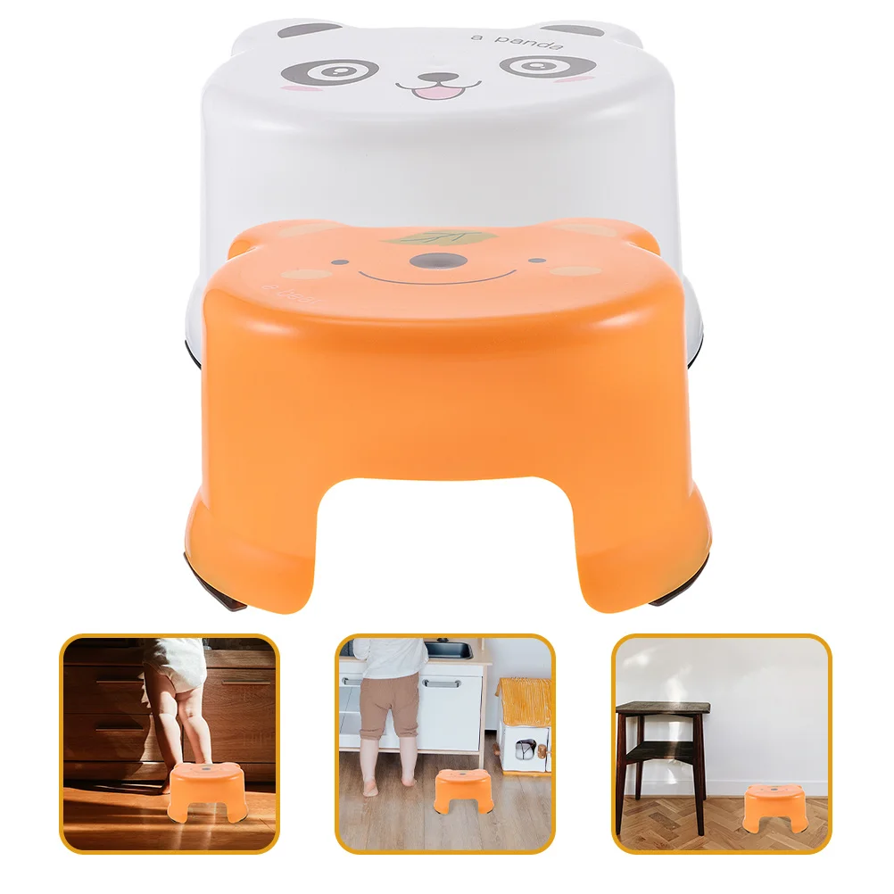 2Pcs Non-Slip Plastic Step Stool Cartoon Safety Low Stool for Changing Shoes Home Kindergarten Bathroom Use