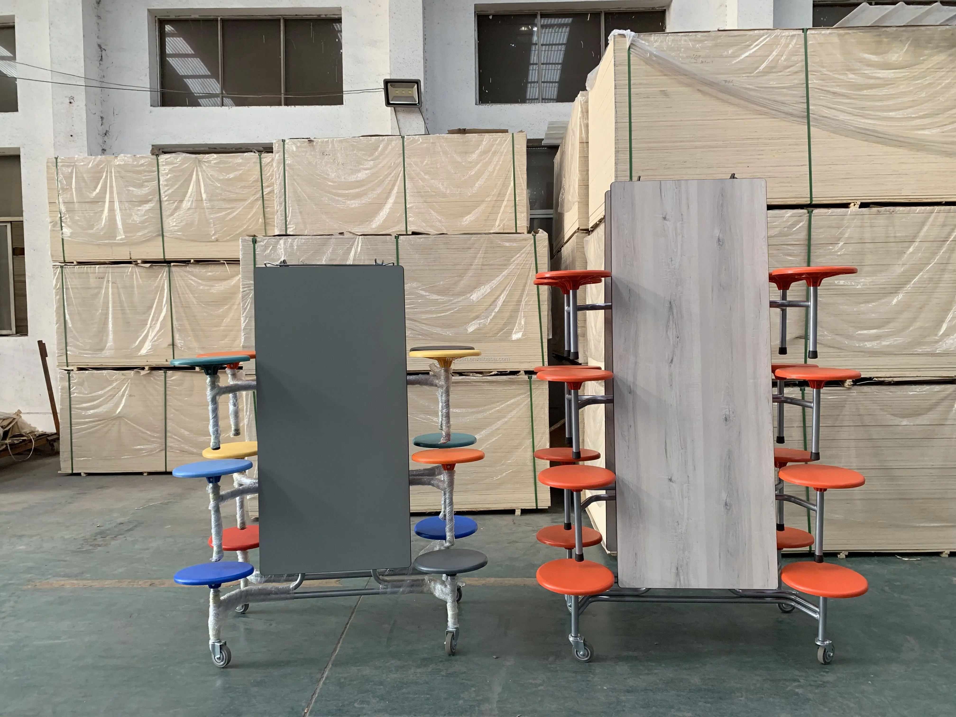 Mobile Folding Dining Table & Chair Set, School Canteen Furniture for College Students