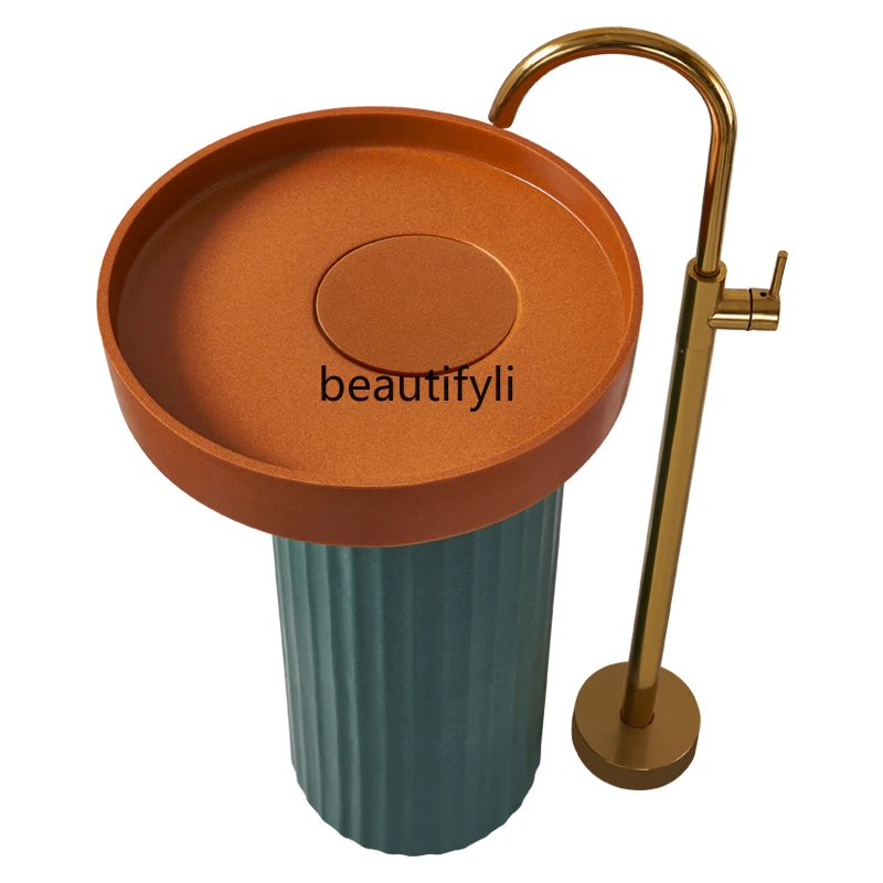 

Nordic Art Column Type Wash Basin Hotel Homestay round Floor Type Wash Basin Column Basin
