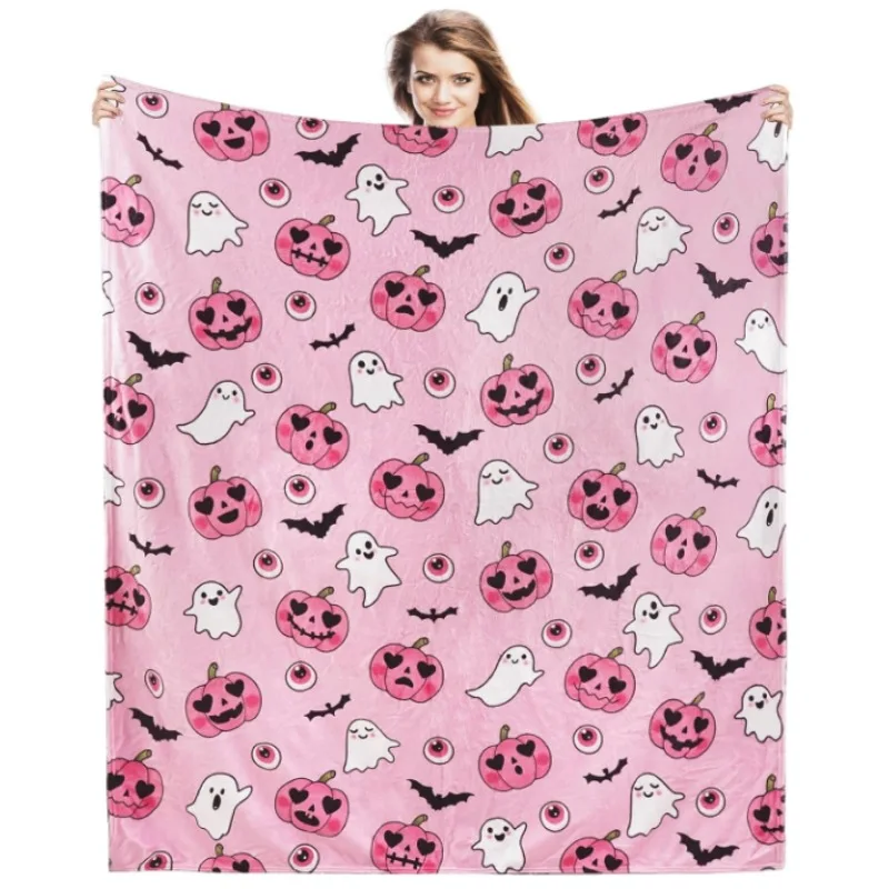 

Одеяло на Хэллоуин, готическое мягкое и удобное плюшевое одеяло на Хэллоуин, подходящее для дивана-кровати, дивана, розового украшения ужасов