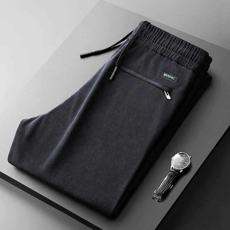 

Autumn Winter Classic Corduroy Casual Pants Men Zipper Pocket Elastic Waist Business Outdoors Jogging Work Trousers Male M-4XL