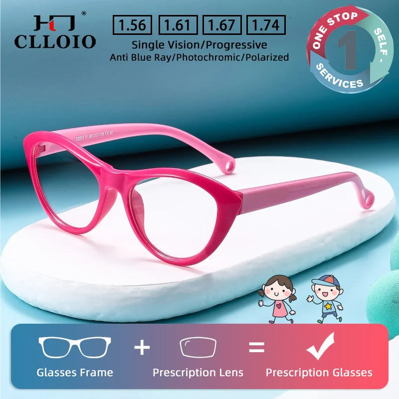 CLLOIO Nouvelles Lunettes de Vue Durables et Tendance pour Enfants, Lunettes de Myopie Élastiques pour Garçons et Filles, Lunettes Progressives Personnalisées pour l'Hypermétropie
