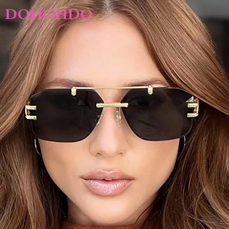 

Popular Vintage Twin Bridge Pilot Women Sunglasses Luxury Design Metal Rimless Men Sunglass Outdoor Driving Travel Eyewear UV400