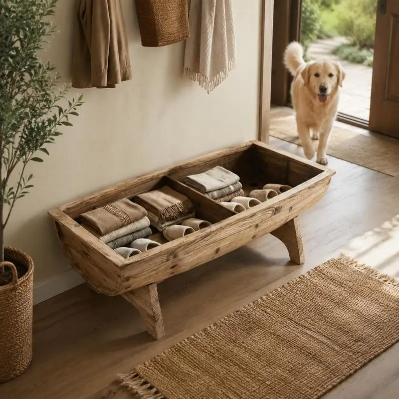 Banc de rangement en bois massif avec siège rembourré en tissu, boîte ottoman de grande capacité pour salon, chambre à coucher, entrée, structure en bois robuste, 103x51x44cm