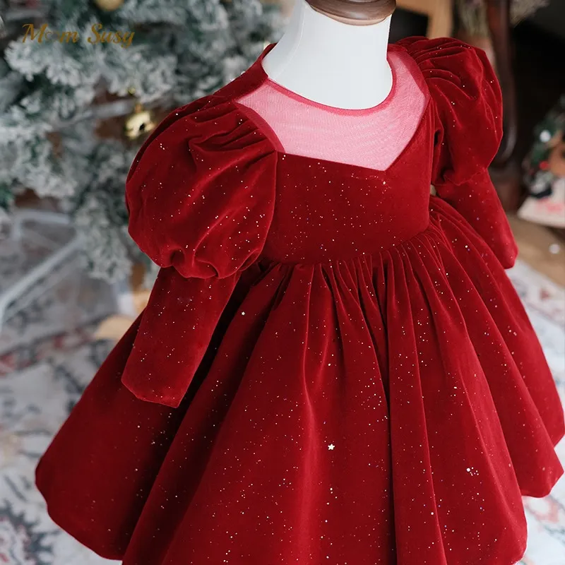 Christmas Baby Girl Princess Velvet Dress Long Sleeve Spring Autumn Winter Infant Toddler Vestido Party Xmas Baby Clothes 1-12Y