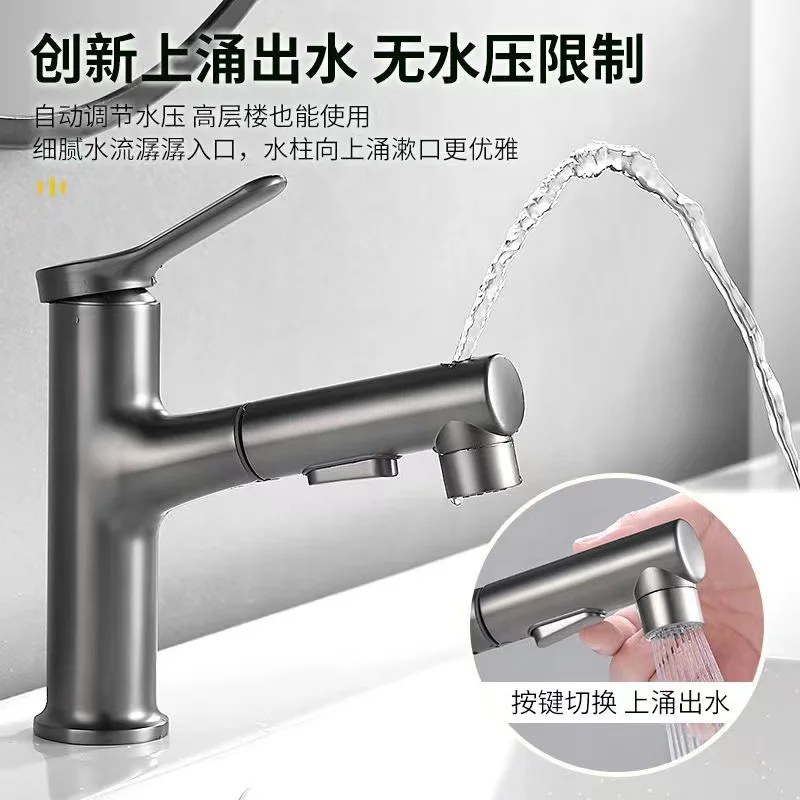 

Light luxury upper water basin pull-out faucet, zinc alloy painted bathroom, bathroom, washbasin, extendable