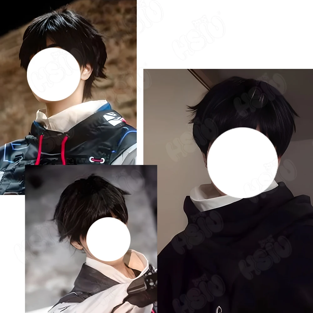 ISO شعر مستعار تأثيري الألياف شعر مستعار اصطناعي لعبة VALORANT شعر مستعار تأثيري 「HSIU 」 شعر أسود قصير + غطاء شعر مستعار شجاع iso تأثيري