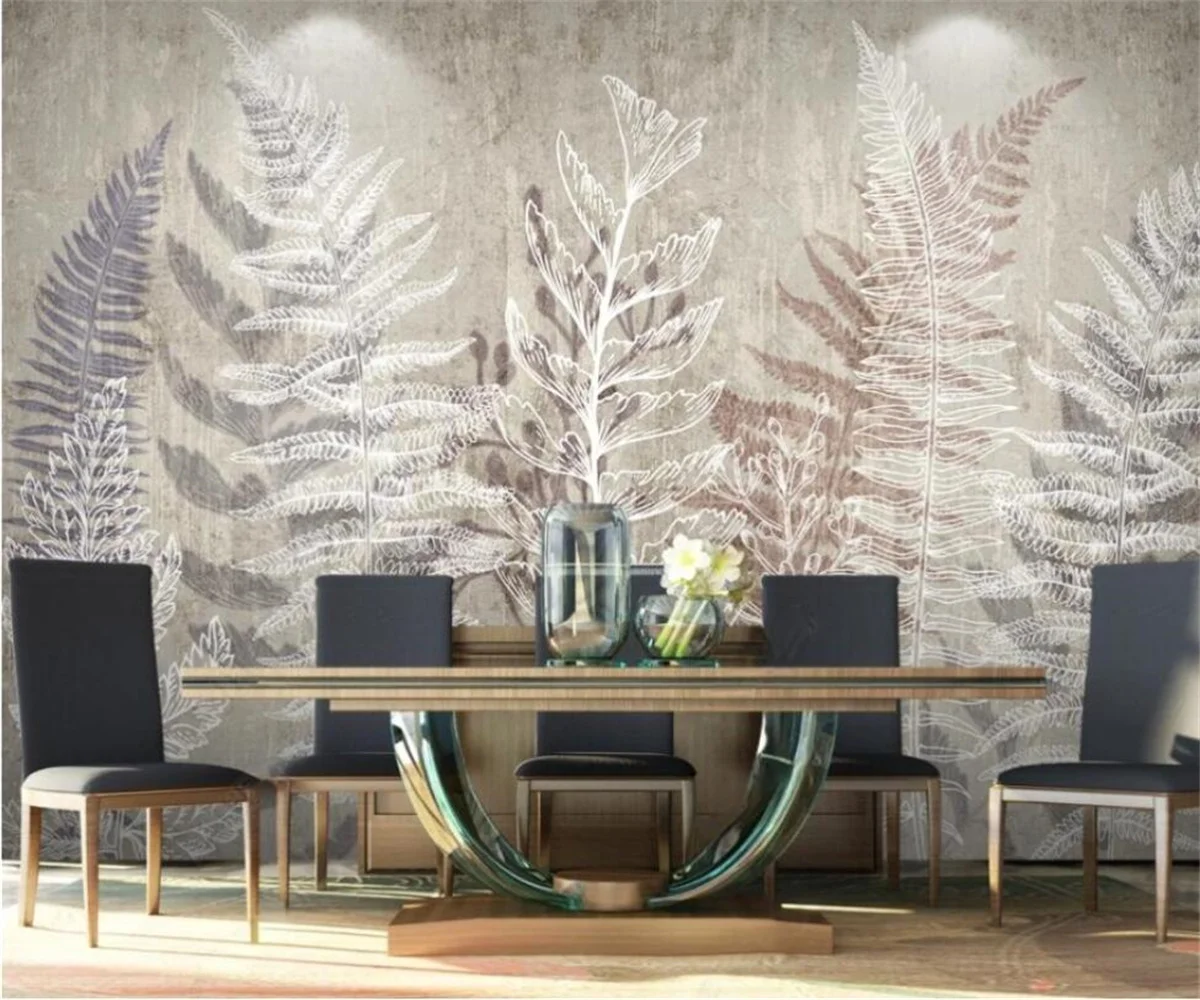 wallpapers home decor Nordic modern simple light luxury plant leaf line drawing retro custom wallpaper papel de parede