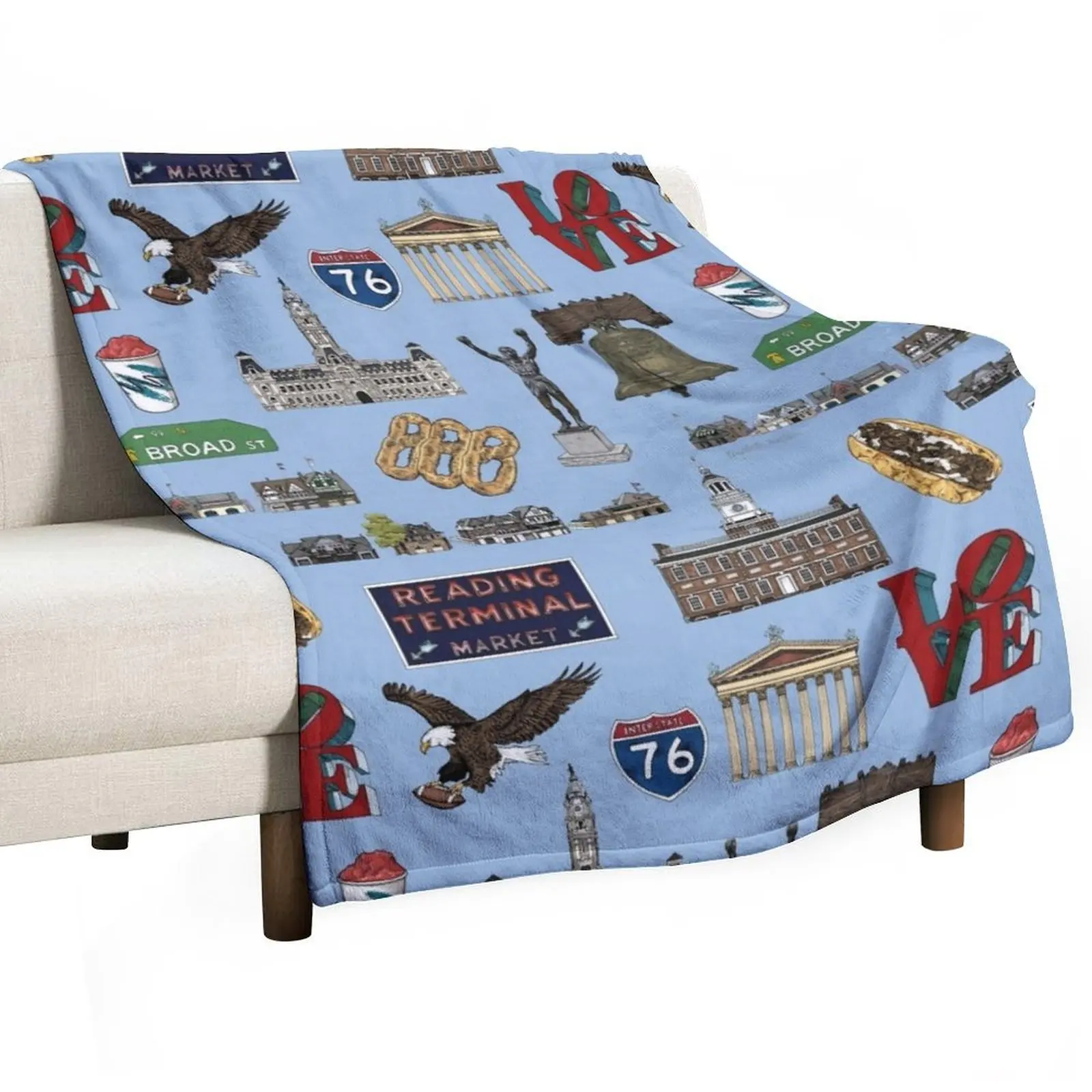 

Philly Pattern - Blue Throw Blanket for sofa christmas gifts sofa bed Blankets