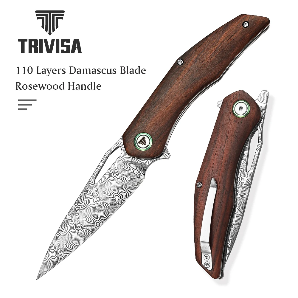 

TRIVISA EDC Pocket Folding Knife for man,Camping Hunt Outdoor high quality Wilderness Survival Tool with Damascus blade