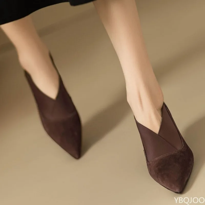 أحذية نسائية كاجوال مريحة بكعب عالٍ مدبب لربيع وخريف أحذية نسائية عصرية متعددة الاستخدامات أنيقة وبسيطة ذات فم ضحل