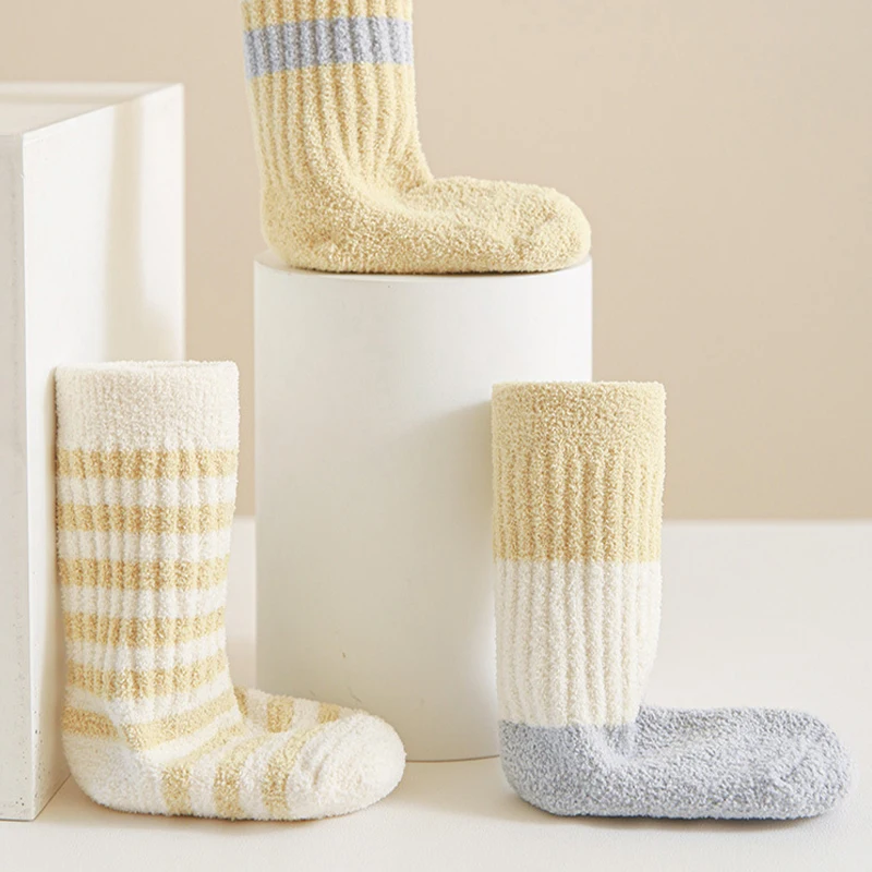 3 Pairs/Lot Baby Socks Winter Thick Korea Style Striped Kids Socks Soft Warm Newborn Middle Tube Socks Set For Children