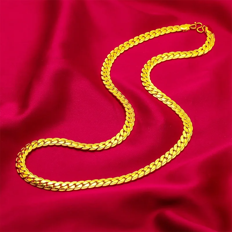 Women's 9999 24K real gold fried dough twist chain gold necklace fashion Fried Dough Twists gold jewelry necklace