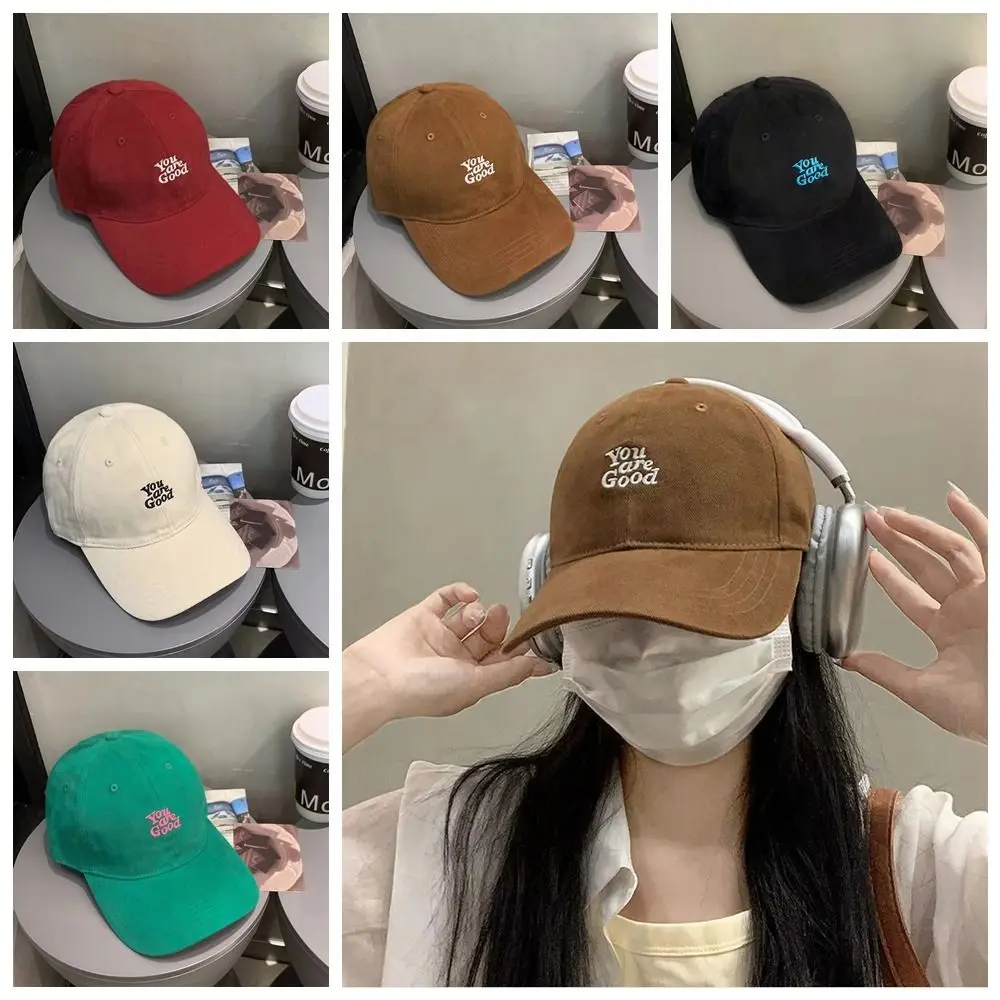 Prosty koreański styl haftowany napis kapelusz regulowana bawełniana czapka z kaczym językiem słodka, oryginalna czapka z daszkiem na wszystkie mecze Outdoor