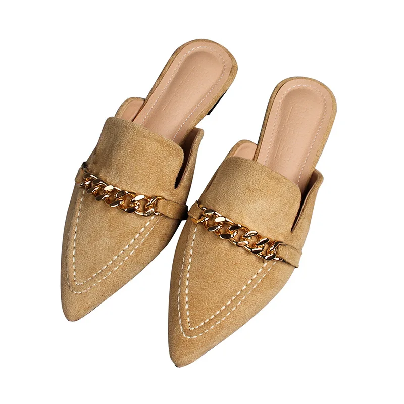 Mules à bout pointu pour femmes, chaussures d'extérieur décontractées avec chaîne en métal, grande taille 41 à 43, printemps 2023