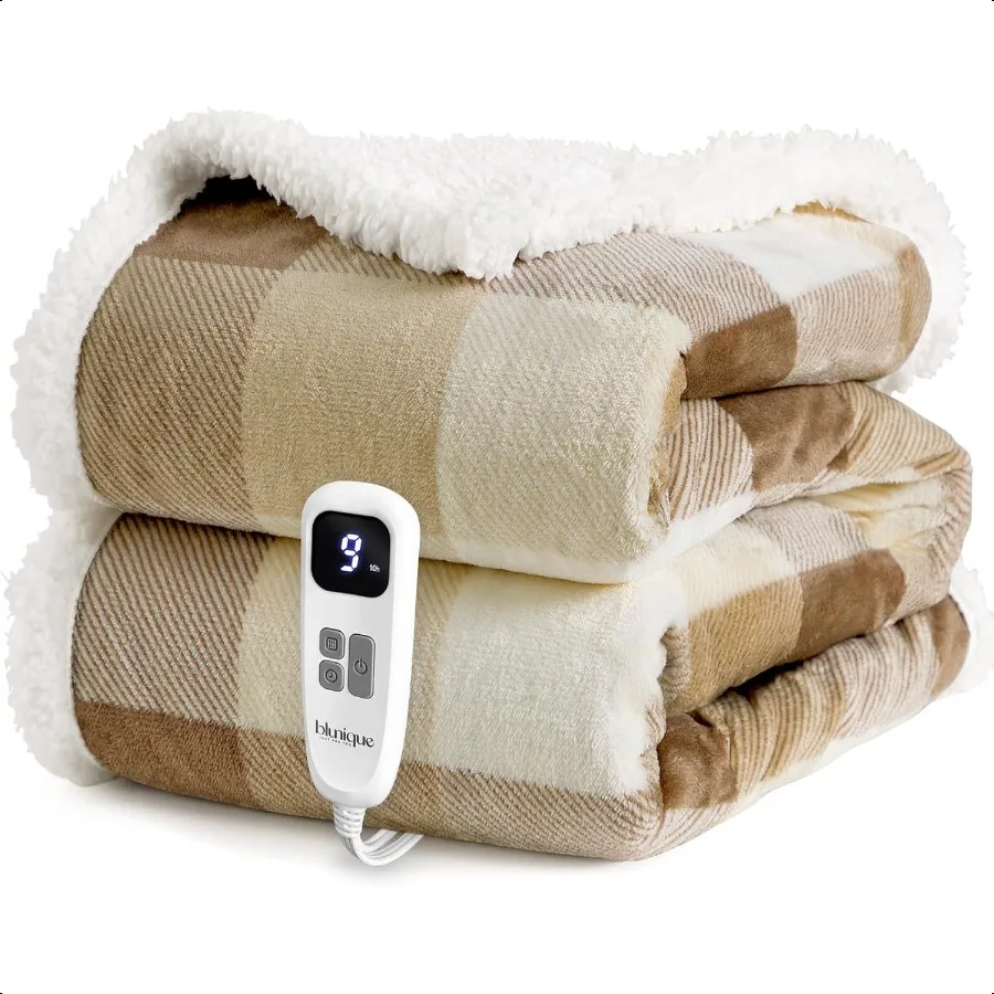 

Одеяло с подогревом, электрическое одеяло 50 x 60 дюймов, ультрамягкое, уютное, фланелевое, в клетку, быстро нагревательное электрическое одеяло с 10 уровнями нагрева, 10 часов