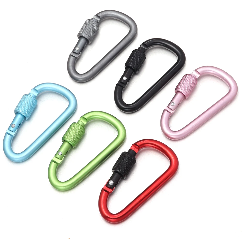 2 Stück Outdoor-Sport Aluminiumlegierung Sicherheitsschnalle Schlüsselanhänger mit Verschluss Kletter-Karabiner D-Form Camping Wandern Haken – Detail 6