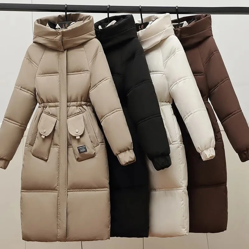 Caldo inverno rosa con cappuccio lungo donna parka Chaqueta cotone spesso imbottito antivento Parcas soprabito Casual allentato abbigliamento da