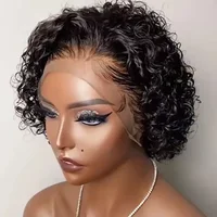Pelucas de corte Pixie, cabello humano corto y rizado con encaje frontal, pelucas de cabello humano brasileño 13x1, pelucas de encaje transparente, peluca Bob con ondas de agua