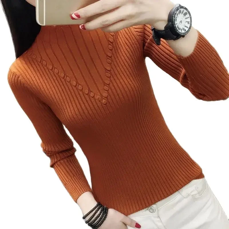 Casual outono inverno feminino suéteres gola alta manga longa grosso quente pullovers moda coreano malhas básicas jumpers 2024