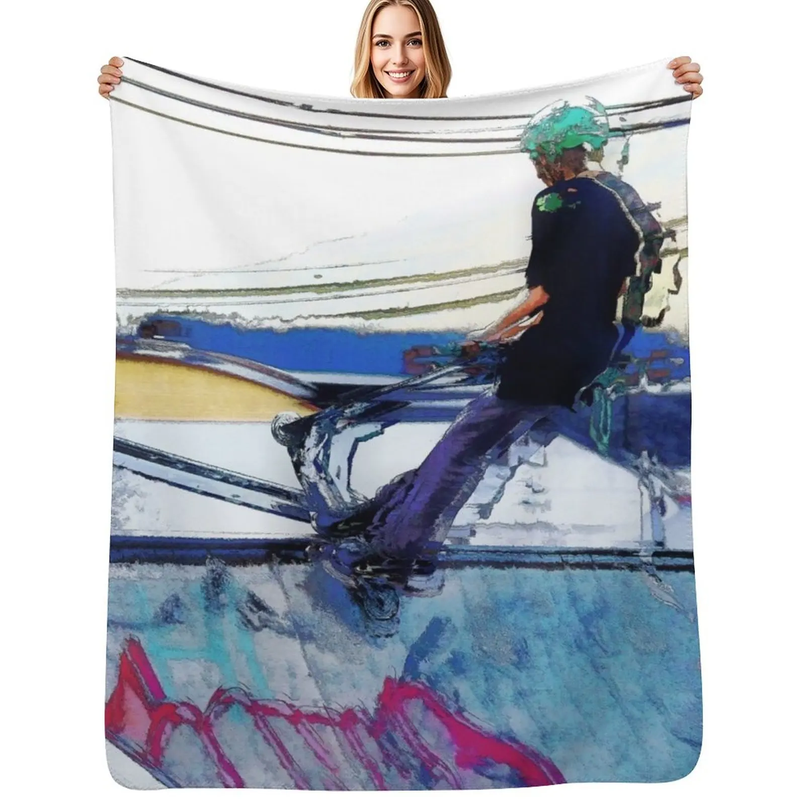 

Hanging On-Stunt Scooter Artwork Throw Blanket Soft Plush Blanket as Housewarming Gift