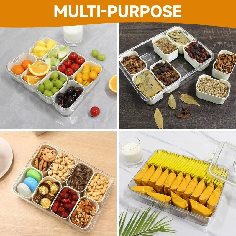 8 Grids Divided Serving Fresh-keeping Box Portable Snack Tray with Lid Kitchen Format Seasoning Separator Box Plastic Crisper